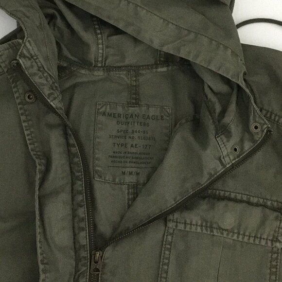 American Eagle Oversize S/S Army Olive Green Hooded Military Utility Jacket - M - Picture 9 of 10